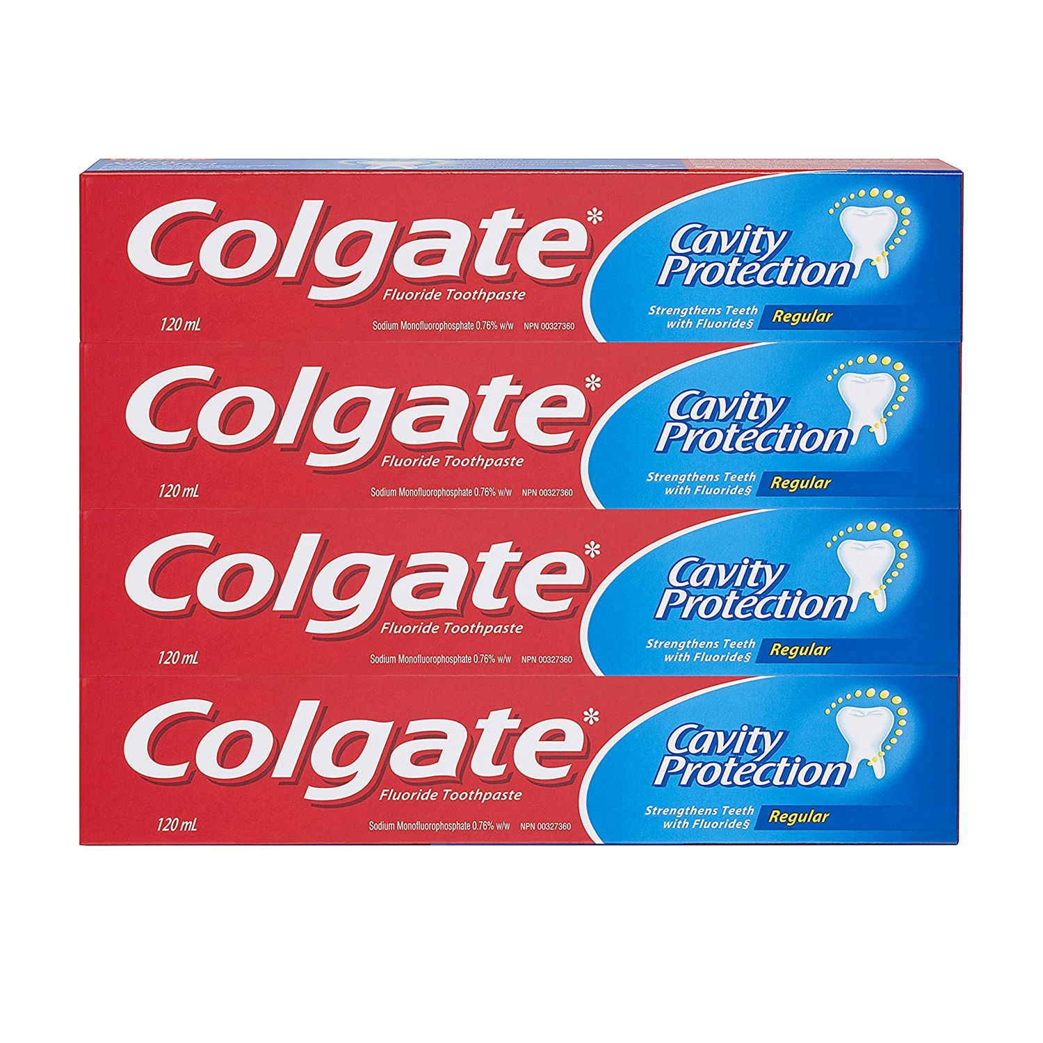 Colgate Cavity Protection Fluoride Toothpaste, Regular, 4 count X 120 mL/count